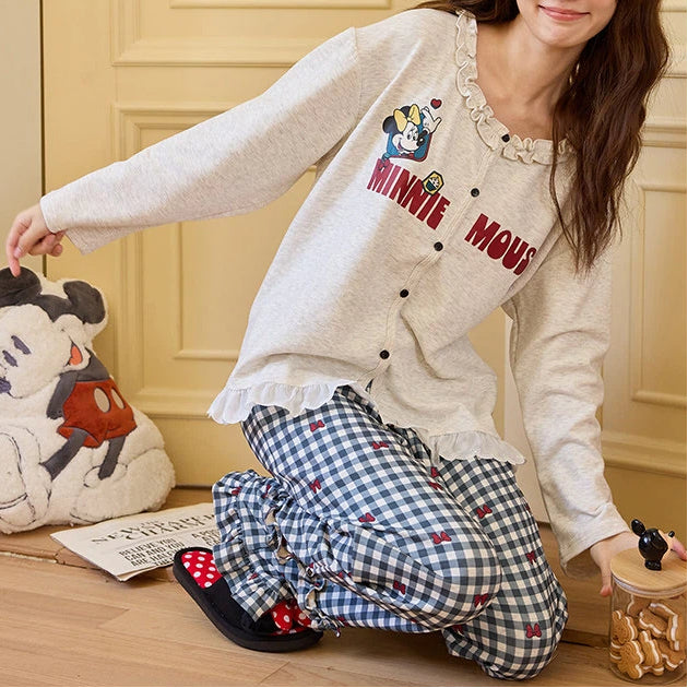 チェック柄 ルームウェア レディース 春 長袖 カーディガンタイプ 前開き 胸パッド付き ブラ付き 部屋着 パジャマ セットアップ 柔らか 肌触り おうち時間 快適 かわいい ID4236