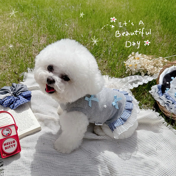 ID553 犬服 ビーズ リボン 3色展開 春 夏  秋 春服 夏服 秋服 ドッグウェア シンプル プチプラ 犬用タンクトップ ノースリーブ シンプル 可愛い おしゃれ お散歩 お出かけ 部屋着 タンクトップ トップス  タンクトップ