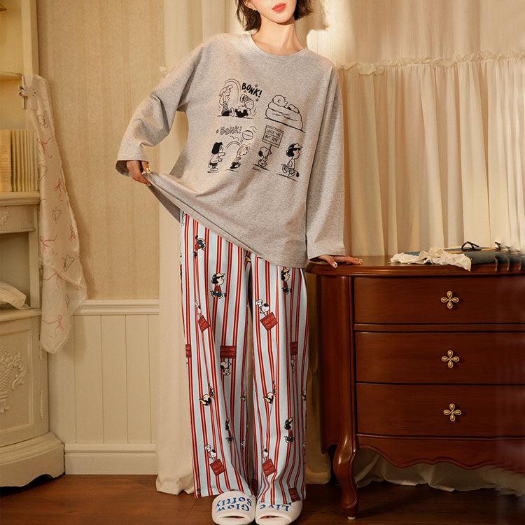 【ギフト】スヌーピー パジャマ レディース 長袖 ストライプ ボーダー かわいい カジュアル 部屋着 ルームウェア セットアップ おしゃれ プレゼント ギフト 春 ID4232