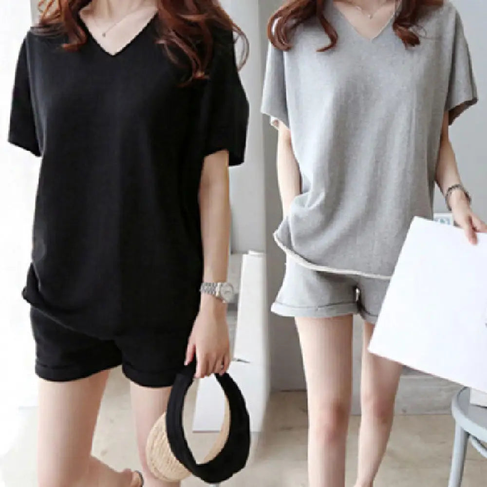 ID1134 2点セット カジュアル スポーツ 半袖Tシャツ＆ショートパンツ 夏用 ルーズフィット プラスサイズ 女性用 外出着＞セットアップ
