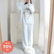 2点セット パジャマ レディース 毛绒 ルームウェア 可愛い 冬用 プレゼント クリスマスプレゼント クリスマスギフト 人気 サプライズ ギフト ID3608 ブルー / M