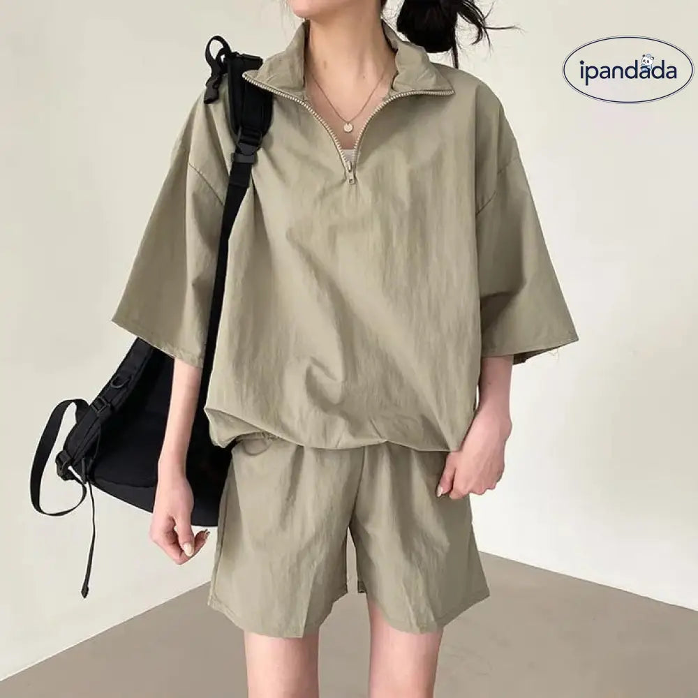 2点セット レディース 夏用 韓国風 ジップアップ アウトドア 2点セット レディース 夏用 韓国風 ジップアップ アウトドア