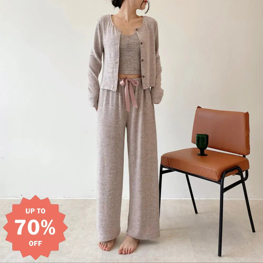 【2色展開】ルームウェア レディース パジャマ ワンマイルウエア 春 夏 長袖 上下セット かわいい キャミソール セットアップルームウェア 部屋着 外出 女性 大人 ロング カーディガン リボンパンツ レディース＞セットアップ
