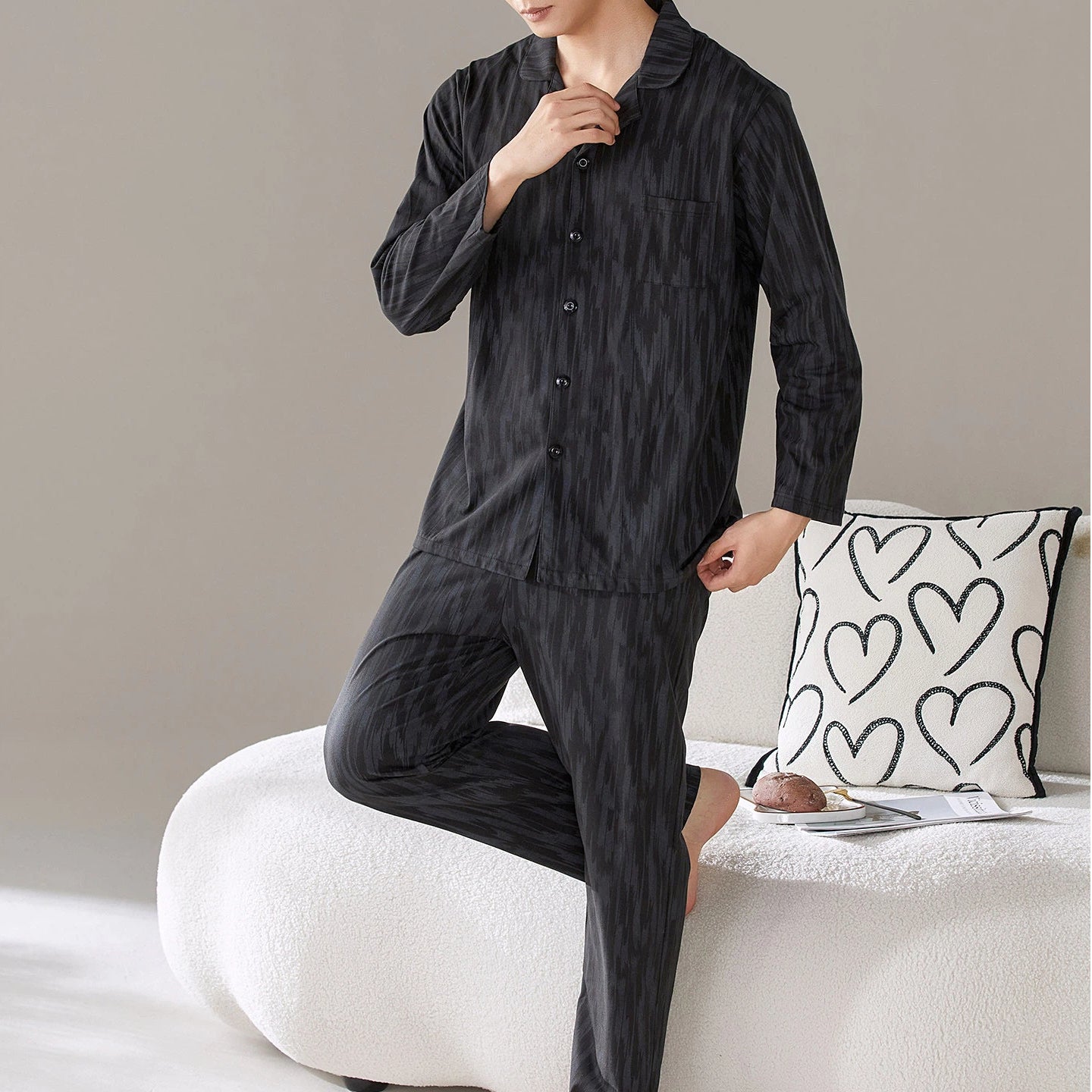 パジャマ メンズ 春秋 綿 長袖 ストライプ シンプル カジュアル ゆったり  ルームウェア 綿 長袖 コットン 上下セット ID4281