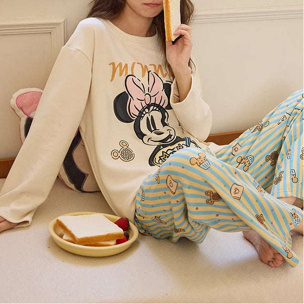 ルームウェア レディース 春 長袖 胸パッド付き ブラ付き クルーネック リラコ 部屋着 パジャマ セットアップ 柔らか 肌触り おうち時間 快適 かわいい ギフト 贈り物 ID4237