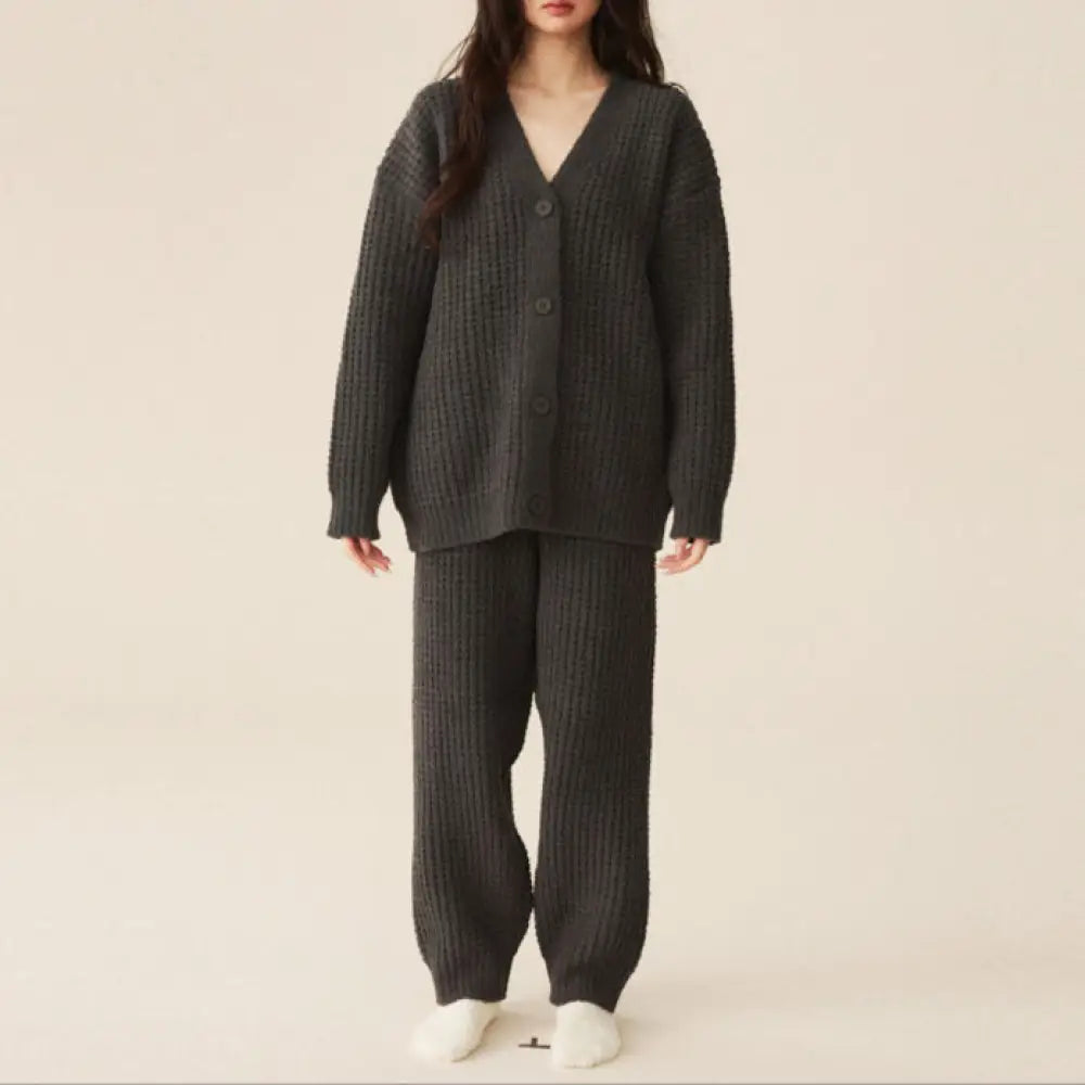 【3色展開】パジャマ レディース 厚手 部屋着 外でも着られる ルームウェア 上下セット ゆったり 体型カバー カーディガン パンツ 春 秋 冬 ダークグレー / M レディース＞セットアップ