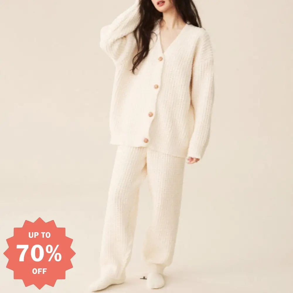 【3色展開】パジャマ レディース 厚手 部屋着 外でも着られる ルームウェア 上下セット ゆったり 体型カバー カーディガン パンツ 春 秋 冬 ホワイト / M レディース＞セットアップ