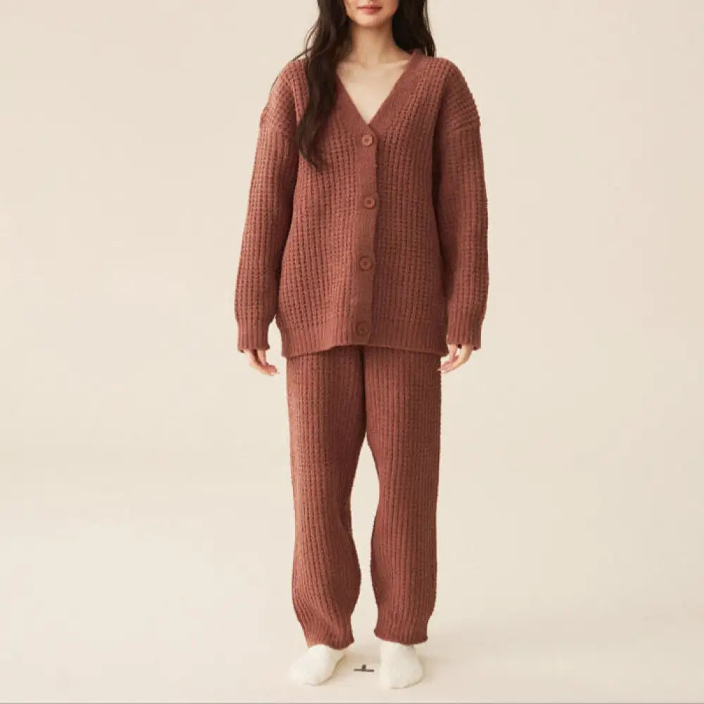【3色展開】パジャマ レディース 厚手 部屋着 外でも着られる ルームウェア 上下セット ゆったり 体型カバー カーディガン パンツ 春 秋 冬 コーヒー / M レディース＞セットアップ