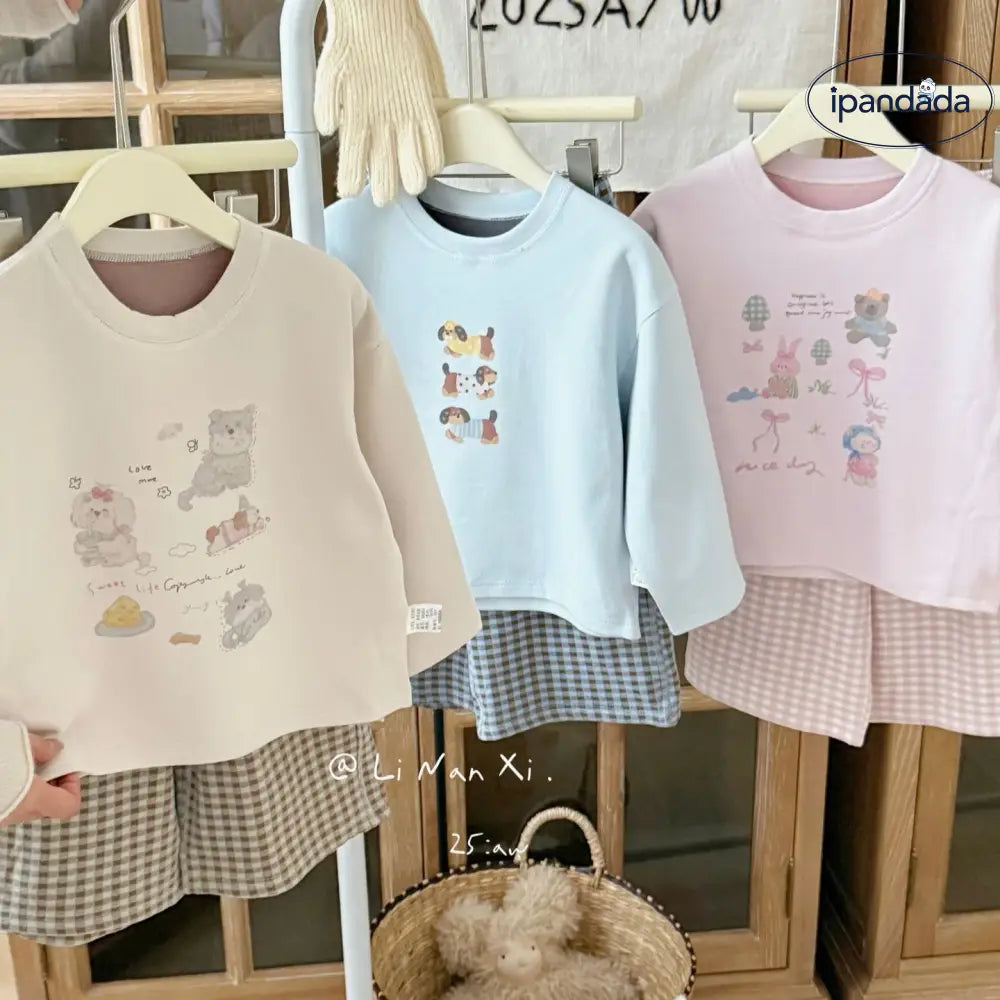 3色展開 犬柄 キャラクター パジャマ セット キッズ 男女兼用 ベビー 肌着 かわいい 長袖 秋 春 ID4031 ベビー＆キッズ＞キッズ