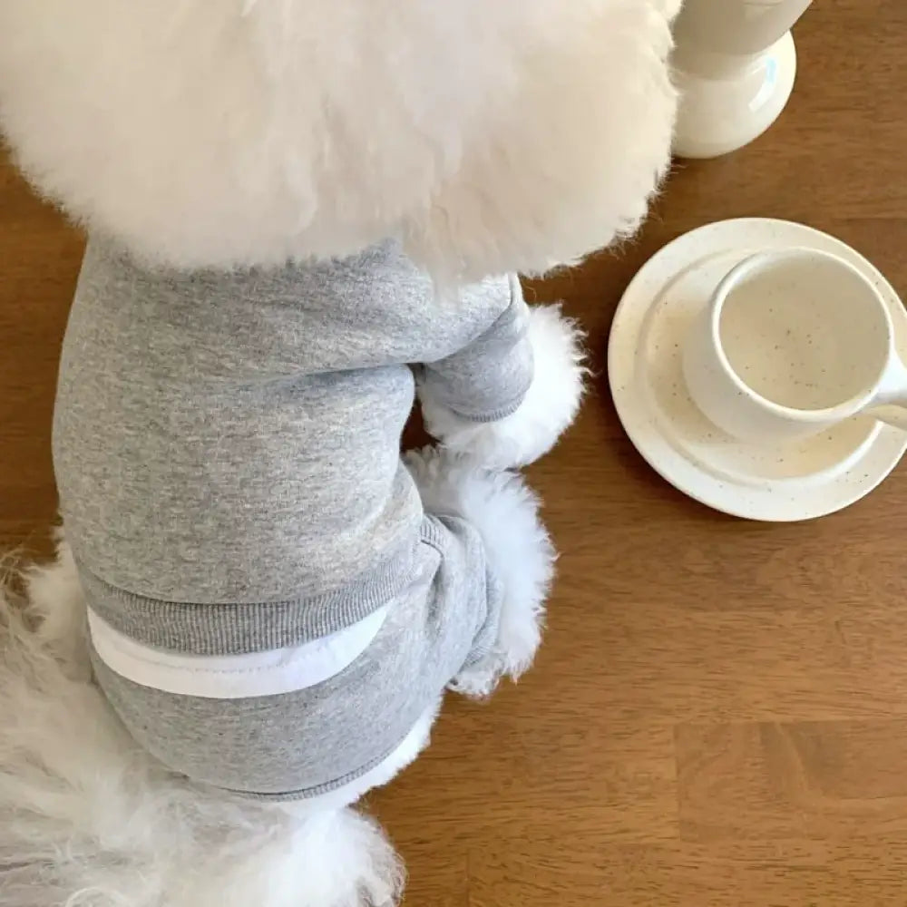 3色展開 犬服 ドッグウエア つなぎ カバーオール 裏起毛 暖かい シンプル 犬の服 ペット服 抜け毛防止 可愛い オシャレ ユニセックス インスタ映え お散歩 小型犬 中型犬 グレー【ステンレスボウル】 / XS ペット用品＞ウェア
