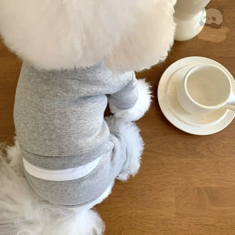 3色展開 犬服 ドッグウエア つなぎ カバーオール 裏起毛 暖かい シンプル 犬の服 ペット服 抜け毛防止 可愛い オシャレ ユニセックス インスタ映え お散歩 小型犬 中型犬 グレー【ステンレスボウル】 / XS ペット用品＞ウェア