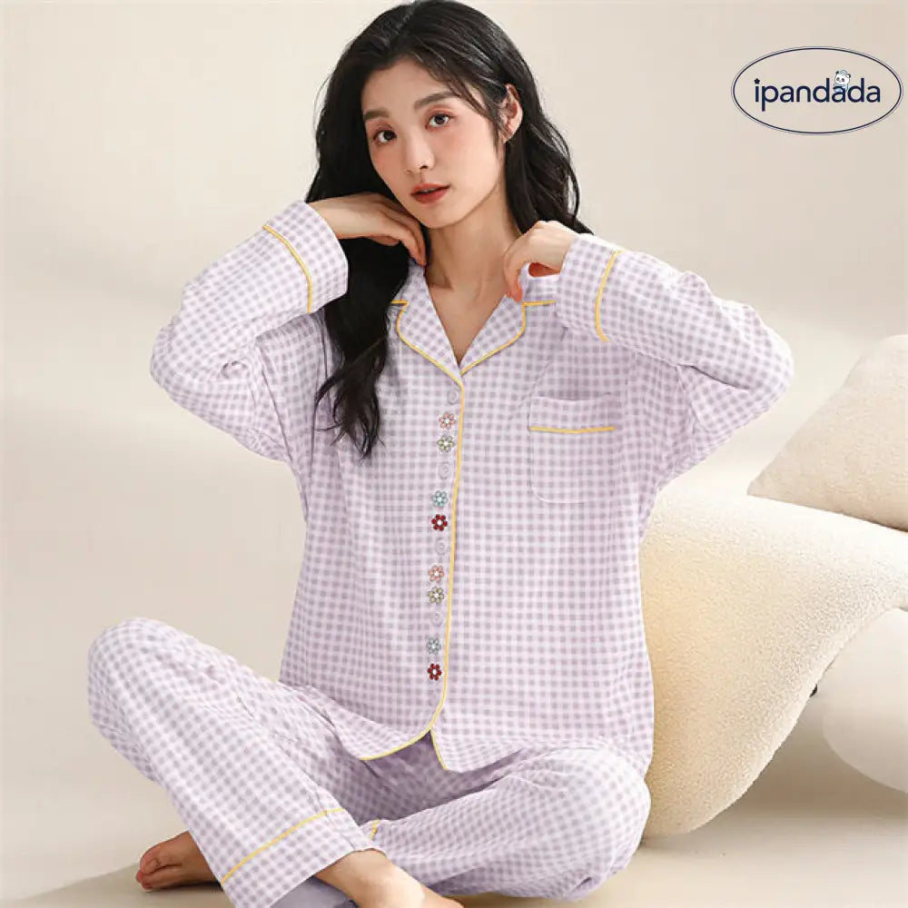 3色展開 レディース パジャマ 長袖 ルームウェア 綿 レディース チェック柄パジャマ チェック柄ルームウェア 上下セット チェックパジャマ 長袖 春夏 秋 部屋着 女性 かわいい ID3980