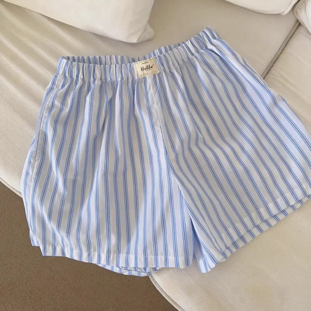 ID592 3色展開 ストライプ柄 ルームパンツ レディース パジャマ 春 夏 柔らかく軽い 部屋着 女性 可愛い ギフト ルームウェア おそろい ブルー / フリー レディース＞ボトムス