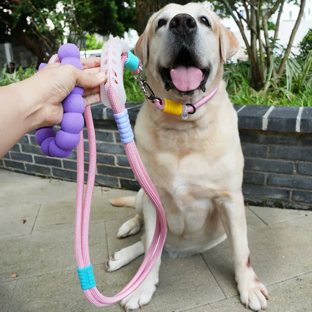 3WAYS ペット用 お出かけ 首輪 リード 犬用首輪 お散歩 ペット首輪 サイズ調整可能 安全対策 中型犬 大型犬 事故防止 散歩 ピンク / 7.5~47.5KG ペット用品＞ハーネス・リード