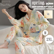パジャマ 女性用 ルームウェア レディース 上品 長袖 前開き 綿 2点セット コットン 春夏 20代 30代 ゆったり 長ズボン セットアップ 女性 部屋着 寝巻き 誕生日プレゼント エレガント 冷房対策 スウィーティー ギフト 肌触り おしゃれ M L XL 2XL  通気性 可愛い 柔らかい ID4724