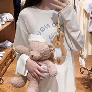 ルームウェア  上下セット 韓国 2色 レディース セット アプリ くま クマ おしゃれ  かわいい パンツ 長袖 Tシャツ  綿 レディース