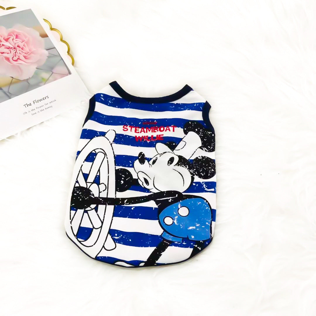 【XS~2XL】ミッキー ストライプ柄 犬の服 犬服 Tシャツ 小型犬用 春 夏 秋 薄手 かわいい おしゃれ ボーダー カットソー 犬 猫 ペット ID4222