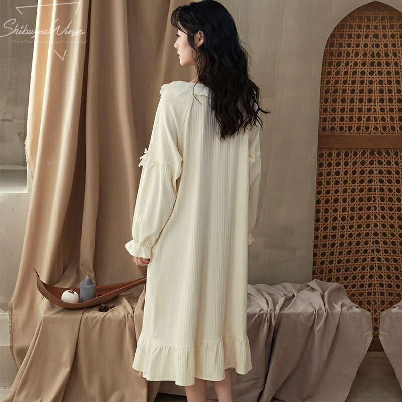 部屋着 寝巻き 綿 上品 パジャマ 春夏 ルームウェア レディース ワンピース 肌触り 通気性 ゆったり 長袖 女性 韓国風 お姫様 きれいめ 誕生日プレゼント きれい エレガント 寝巻き 可愛い 柔らかい 冷房対策 肌触りいい シンプル 20代 30代 M L XL 2XL スウィーティー 新作 ID4723