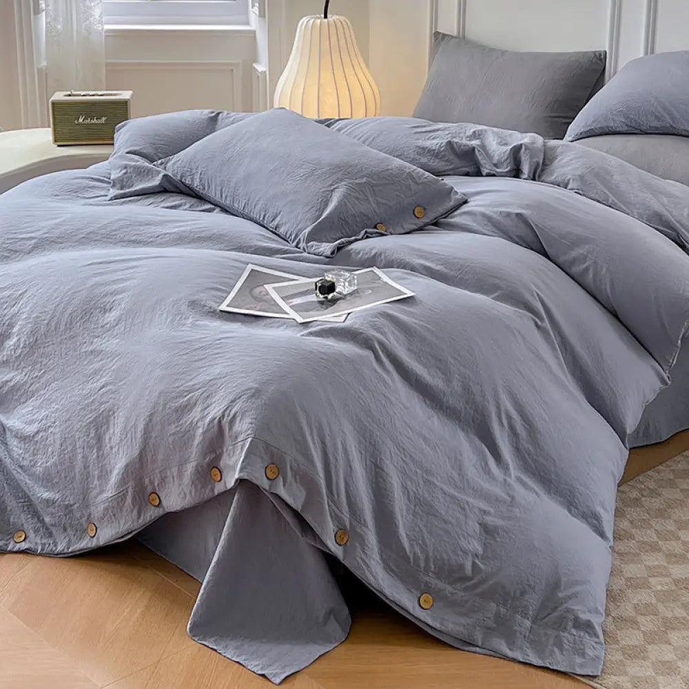 4点セット コットン シーツ 布団カバー 3点セット ベッド用品 ID3303 ブルー / フラットシーツ 1.2m 3点セット（掛け布団カバー 150*200）