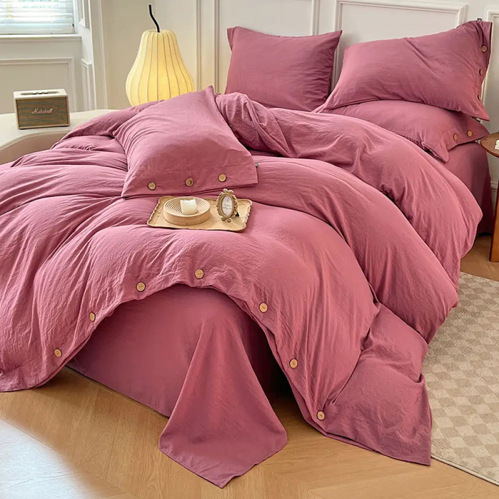 4点セット コットン シーツ 布団カバー 3点セット ベッド用品 ID3303 ピンク / フラットシーツ 1.2m 3点セット（掛け布団カバー 150*200）