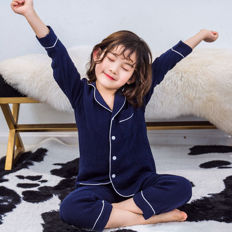 シンプル ギフト パジャマ 女の子 子供 キッズ 春秋 長袖 長ズボン ガーゼ  肌触り 通気性 吸湿性 お揃い 親子 ママと娘 ペアルック ルームウェア 部屋着 セットアップ かわいい カジュアル おしゃれ プレゼント ID4244