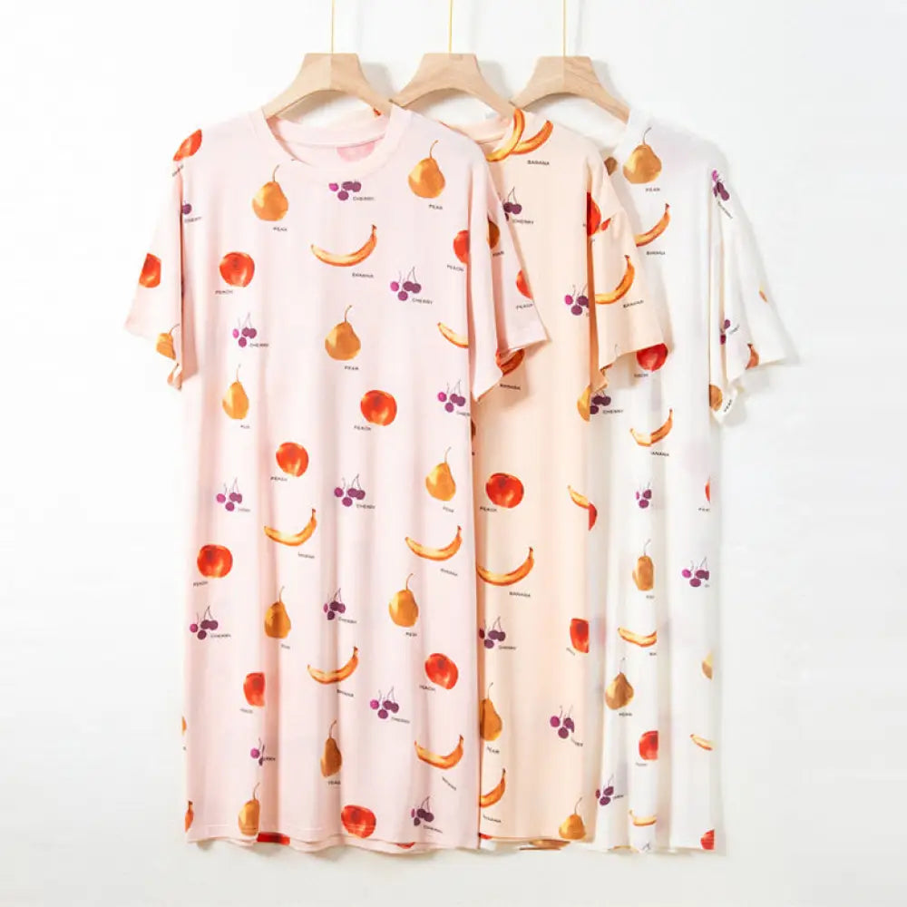 ID994 4色展開 フルーツ ワンピース レディース フリーサイズ 夏 通気性 さらっと 快適 ルームウエア 部屋着 ゆったり 回復 パジャマ 半袖 機能性 休養 快眠 健康 プレゼント 疲労 ベネックス レディース＞ワンピース