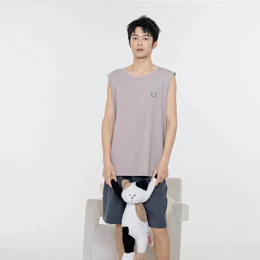 ID1087 4色展開 ペアルック 夏用 パジャマセット モダール素材 縫製パッド ブラトップ 半パンツ マルチカラー モダンシンプル 通気性 くつろぎ カップル メンズ レディース カーキ（メンズ） / レディースL