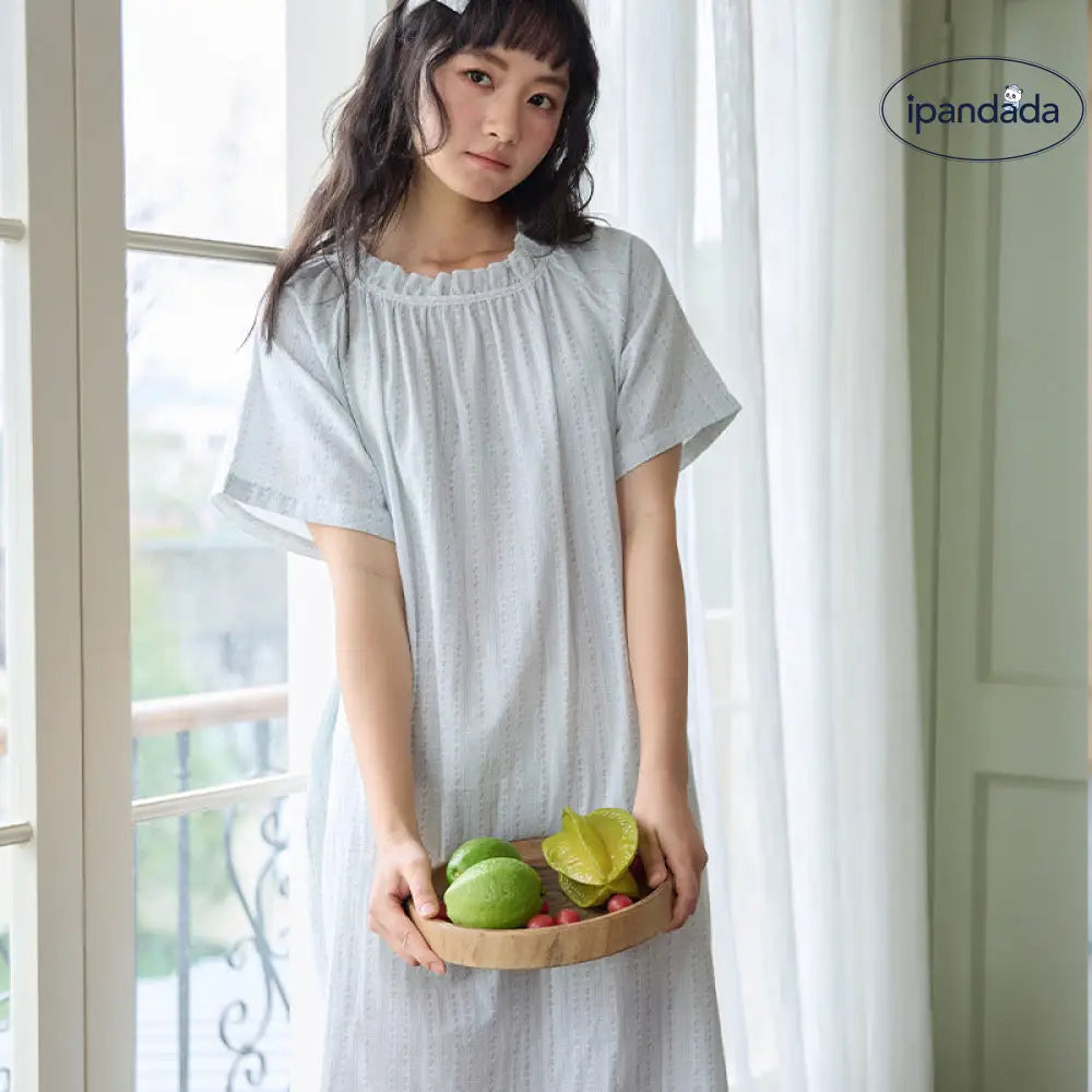 ID538 4色展開 レディース ルームワンピース パジャマ 半袖 ロング丈 花柄 プリント 丸首 マタニティ 授乳 入院 レディース＞ワンピース