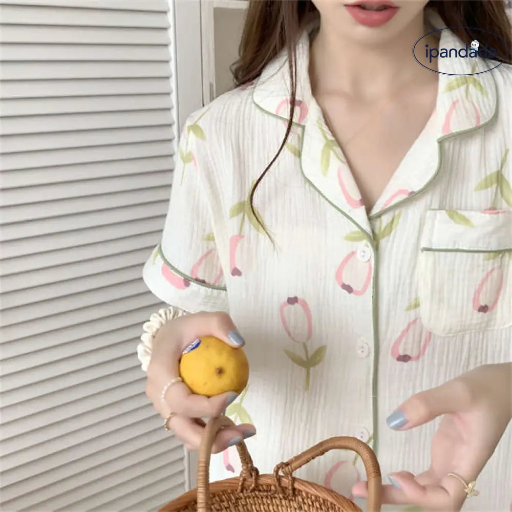 ID1612 4タイプ選べ パジャマ 夏用 半袖 コットン ルームウェア レディース 夏 綿100% 花柄 かわいい 涼しい おしゃれ 夏 半袖 セットアップ ショートパンツ 襟付き 前開き ポケット 肌に優しい 春夏 薄手 涼しい 部屋着 寝巻き ナイトウェア