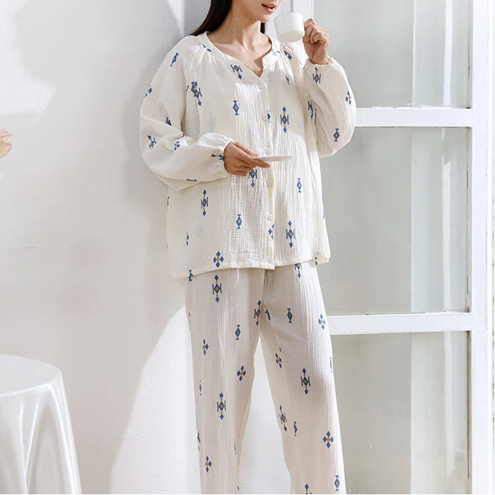 シンプル 綿 パジャマ 春秋 セット 長袖 ルームウェア 2点セット かわいい 暖かい 大きいサイズ 薄手 柔らか 入院 ID4287