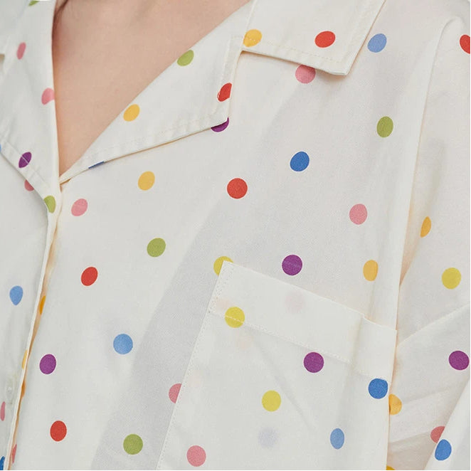 パジャマ レディース ドット柄 長袖 ロングパンツ 襟付き セット 綿 女性 ルームウェア 大きいサイズ ゆったり 春 入院 出産 部屋着 寝巻き ID4283