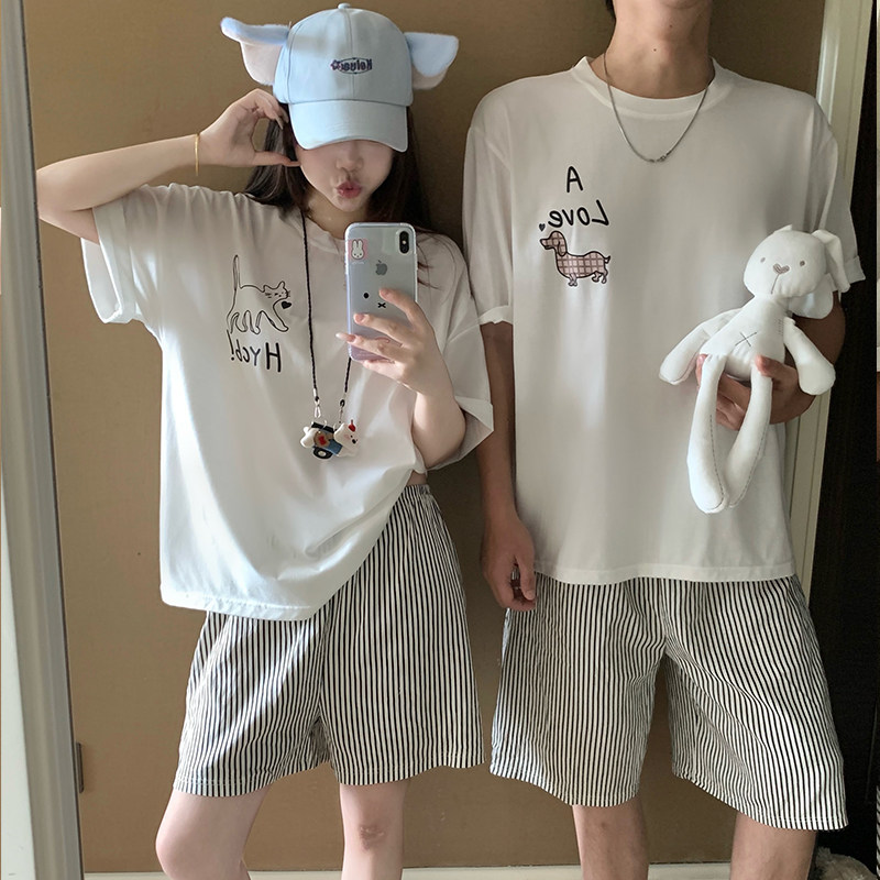 カップル パジャマ レディース 夏 半袖 ショートパンツ セット かわいい カートゥーン ミッキー メンズ プルオーバー ルームウェア 肌にやさしい 快適 ゆったり ID4718