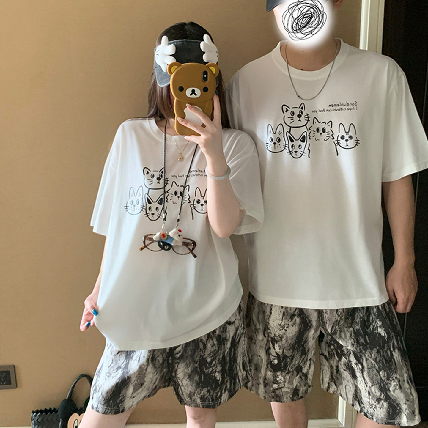 カップル パジャマ レディース 夏 半袖 綿 セット かわいい カートゥーン ミッキー メンズ プルオーバー ルームウェア 肌にやさしい 快適 ゆったり ID4717