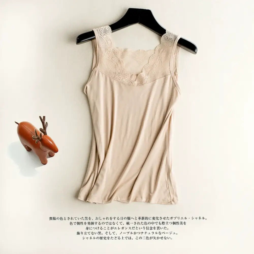 5色展開 レース インナー トップス おしゃれ 重ね着 タンクトップ 肌着 下着 オールシーズン使える 洗える レイヤード ベージュ【ステンレスボウル】 / フリー レディース＞インナー