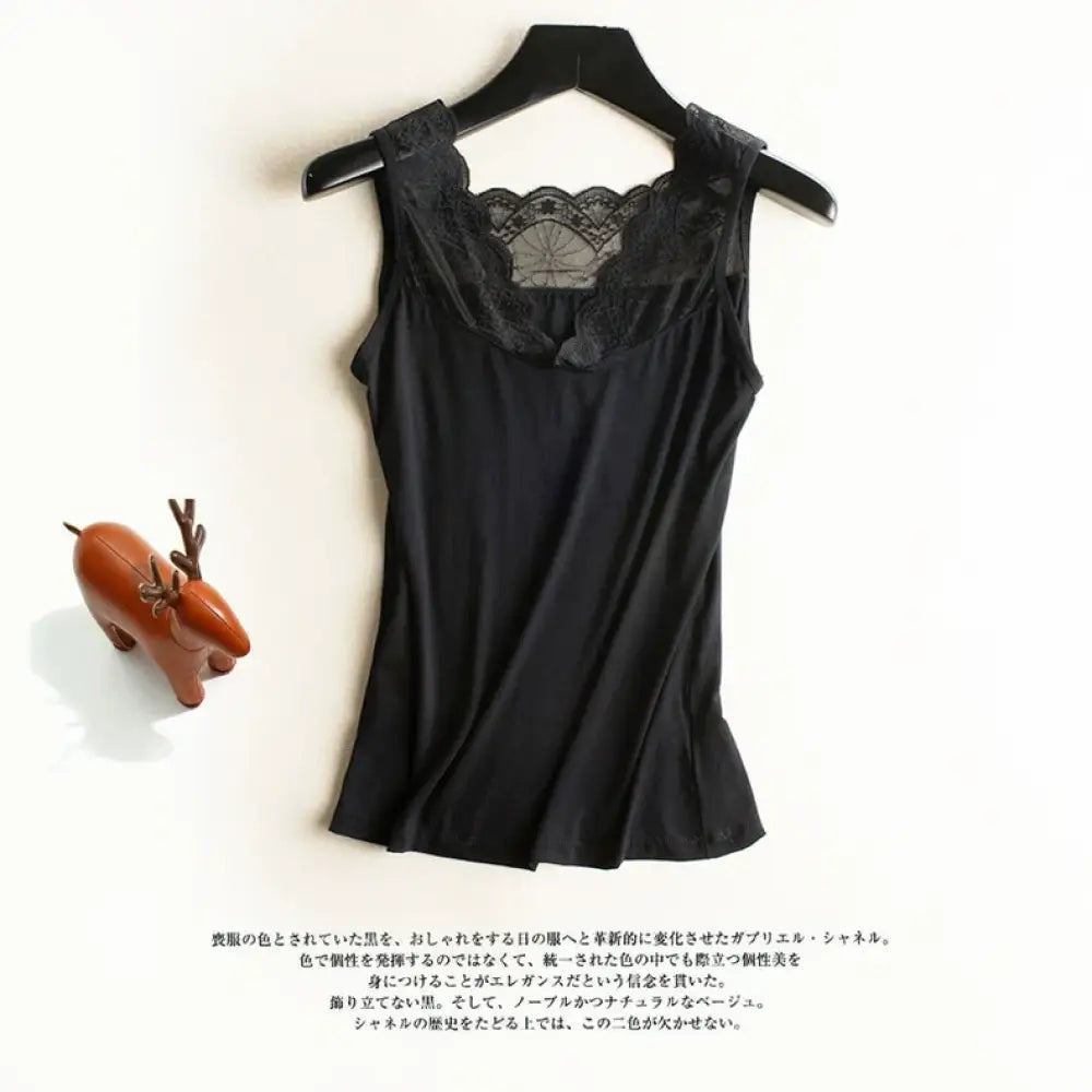 5色展開 レース インナー トップス おしゃれ 重ね着 タンクトップ 肌着 下着 オールシーズン使える 洗える レイヤード ブラック / フリー レディース＞インナー