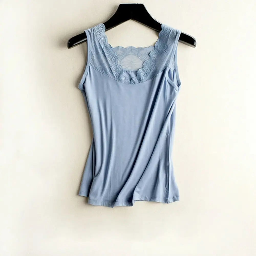 5色展開 レース インナー トップス おしゃれ 重ね着 タンクトップ 肌着 下着 オールシーズン使える 洗える レイヤード ブルー / フリー レディース＞インナー