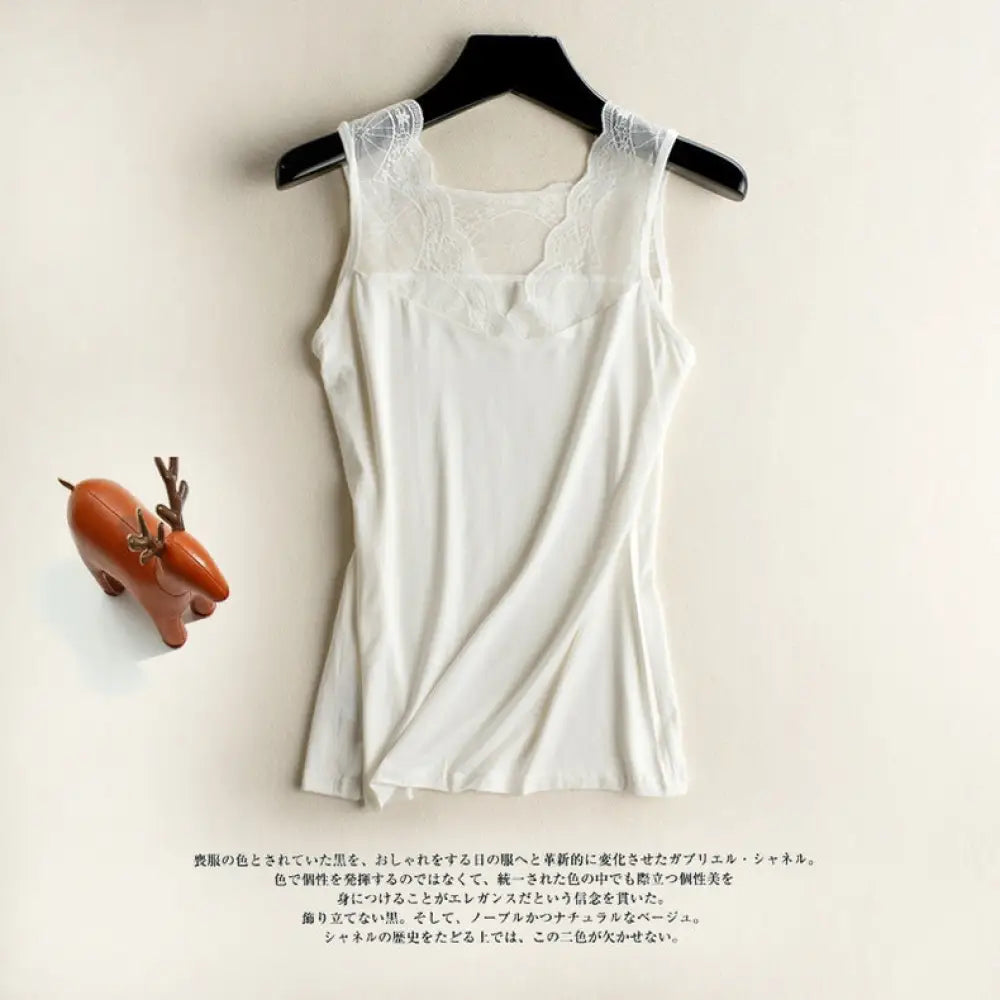 5色展開 レース インナー トップス おしゃれ 重ね着 タンクトップ 肌着 下着 オールシーズン使える 洗える レイヤード ホワイト / フリー レディース＞インナー