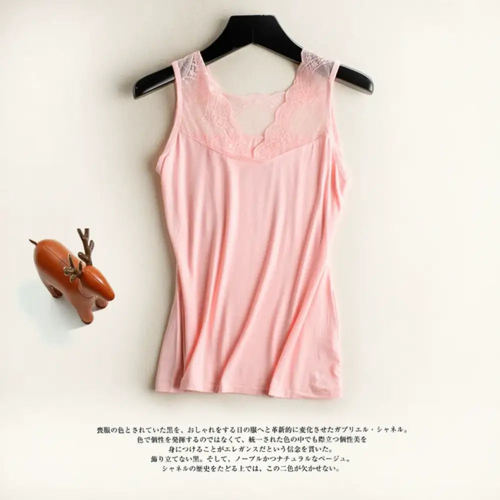 5色展開 レース インナー トップス おしゃれ 重ね着 タンクトップ 肌着 下着 オールシーズン使える 洗える レイヤード ピンク / フリー レディース＞インナー