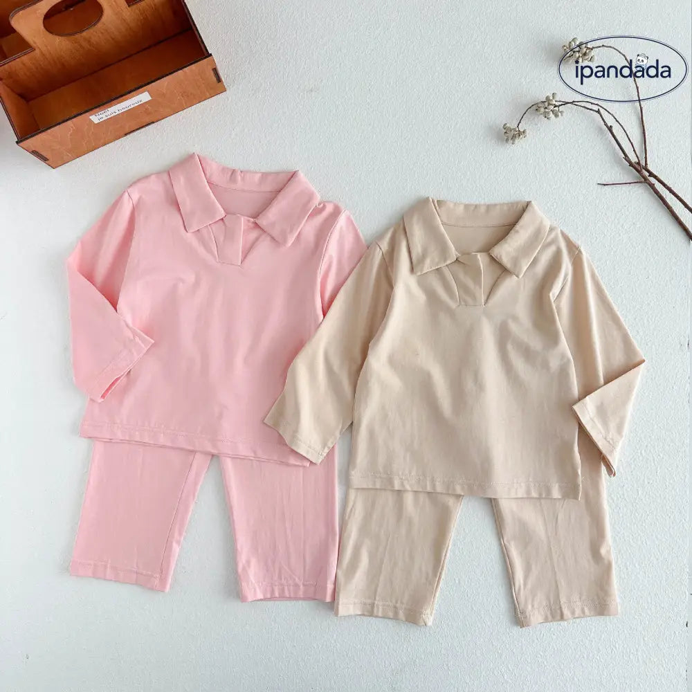 5色展開 無地 子ども パジャマ セット 長袖 ポロシャツ襟 エアコン服 男女兼用 ベビー キッズ ルームウェア 春夏秋 冷え対策 ID4010 ベビー＆キッズ＞キッズ