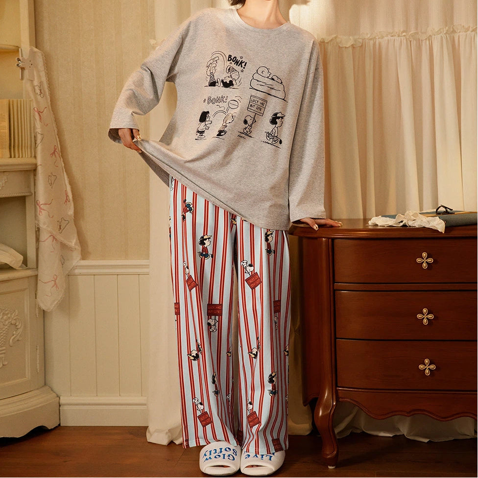 【ギフト】スヌーピー パジャマ レディース 長袖 ストライプ ボーダー かわいい カジュアル 部屋着 ルームウェア セットアップ おしゃれ プレゼント ギフト 春 ID4232