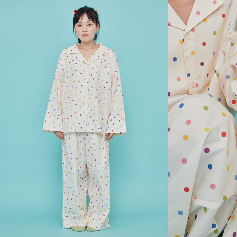 パジャマ レディース ドット柄 長袖 ロングパンツ 襟付き セット 綿 女性 ルームウェア 大きいサイズ ゆったり 春 入院 出産 部屋着 寝巻き ID4283