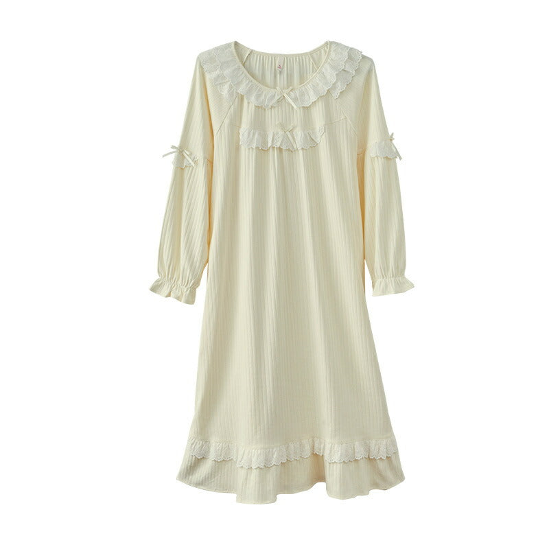 部屋着 寝巻き 綿 上品 パジャマ 春夏 ルームウェア レディース ワンピース 肌触り 通気性 ゆったり 長袖 女性 韓国風 お姫様 きれいめ 誕生日プレゼント きれい エレガント 寝巻き 可愛い 柔らかい 冷房対策 肌触りいい シンプル 20代 30代 M L XL 2XL スウィーティー 新作 ID4723