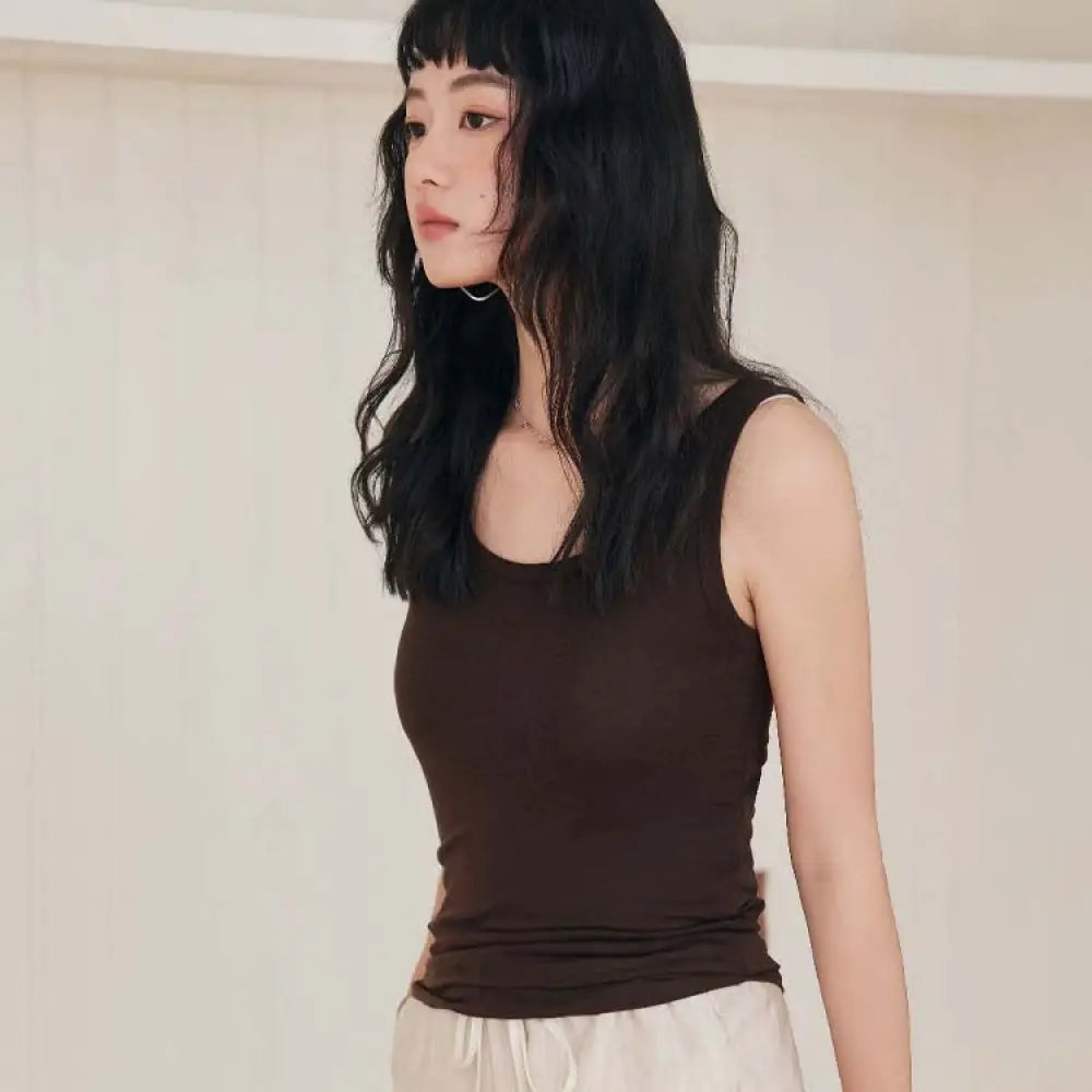 ID1155 6カラー ストラップベスト テンセルウール 女性用 無地 肌触り最高 外出可 インナー 涼感 軽量 通気性 シンプル 上品 ナチュラル リラックス 親肌 薄手 カジュアル デイリー トレンド 洗濯OK レディース＞インナー