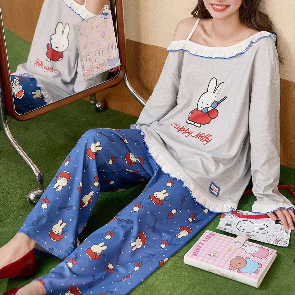 ミッフィー パジャマ レディース 上下セット セットアップ 春秋 長袖 リラックス キャラクター ルームウェア リラックス 大人可愛い プレゼント ID4317