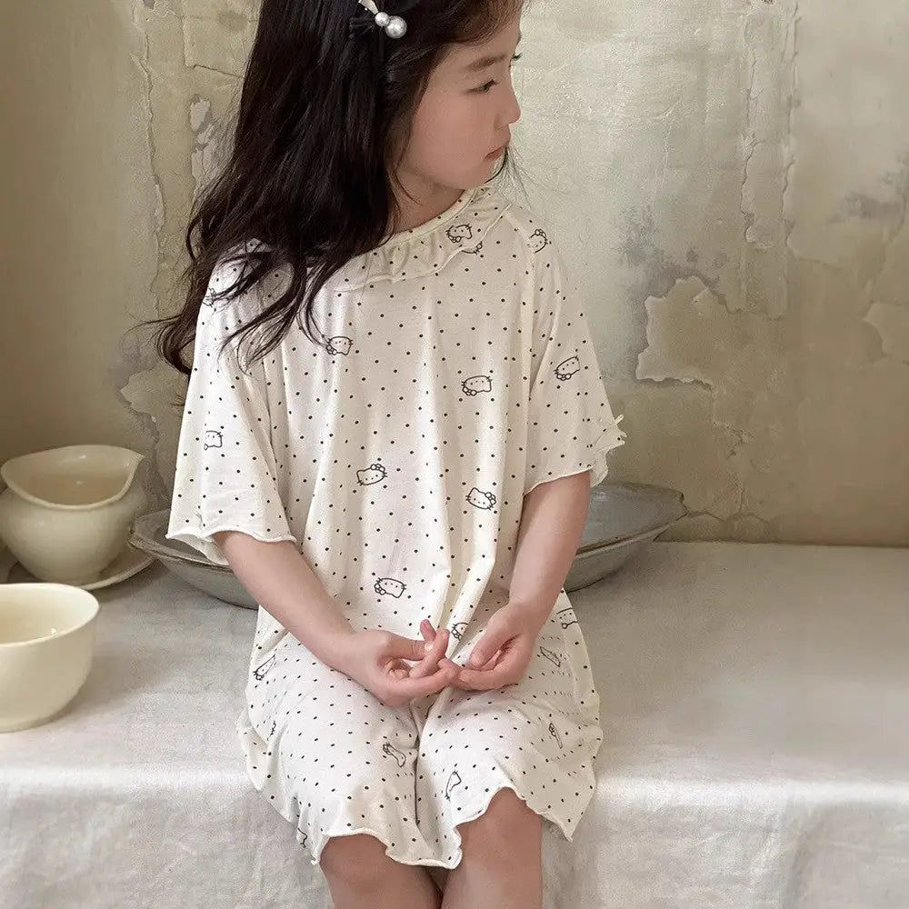 ID665 7カラー キッズ ガールズ ルームウエア ワンピタイプ 半袖 子供服 子供 パジャマ 女の子 ガールズ ベビー 半袖パジャマ ワンピース 部屋着 かわいい おしゃれ 入園 入学 入園グッズ 春 夏 タイプ⑤ / 100cm