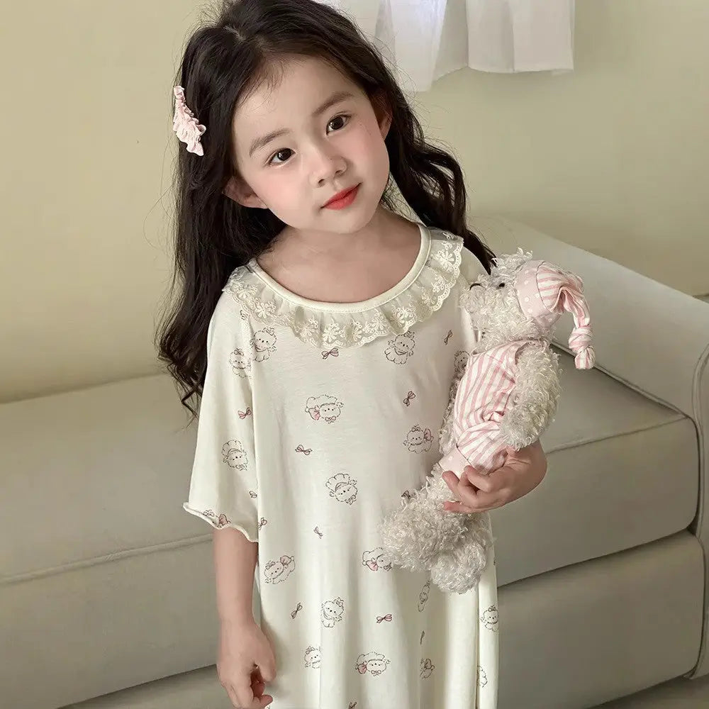 ID665 7カラー キッズ ガールズ ルームウエア ワンピタイプ 半袖 子供服 子供 パジャマ 女の子 ガールズ ベビー 半袖パジャマ ワンピース 部屋着 かわいい おしゃれ 入園 入学 入園グッズ 春 夏 タイプ④ / 100cm