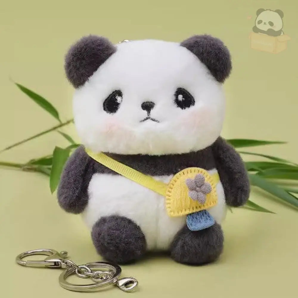 【7色展開】パンダぬいぐるみペンダントふわふわ イエローバッグのパンダ, フリー/10cm