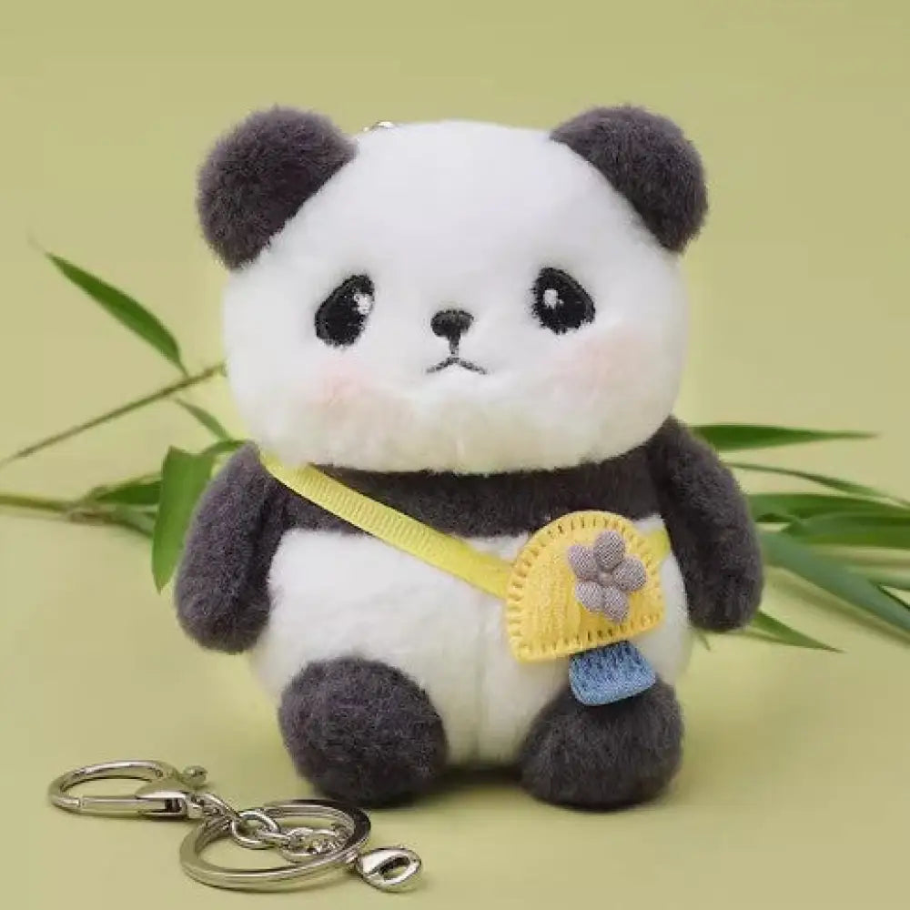 【7色展開】パンダぬいぐるみペンダントふわふわ イエローバッグのパンダ, フリー/10cm