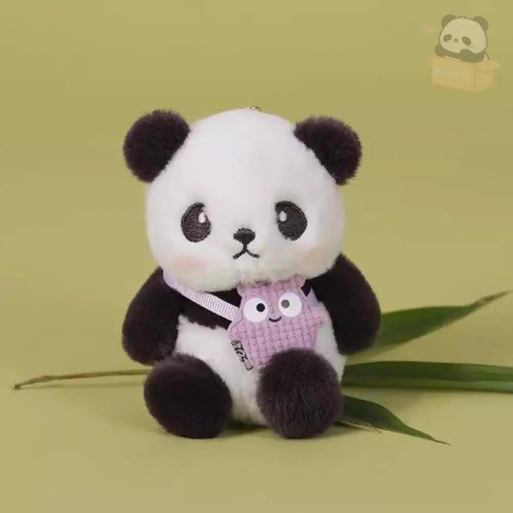 【7色展開】パンダぬいぐるみペンダントふわふわ パープルバッグのパンダ, フリー/10cm