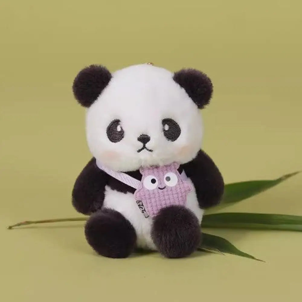 【7色展開】パンダぬいぐるみペンダントふわふわ パープルバッグのパンダ, フリー/10cm